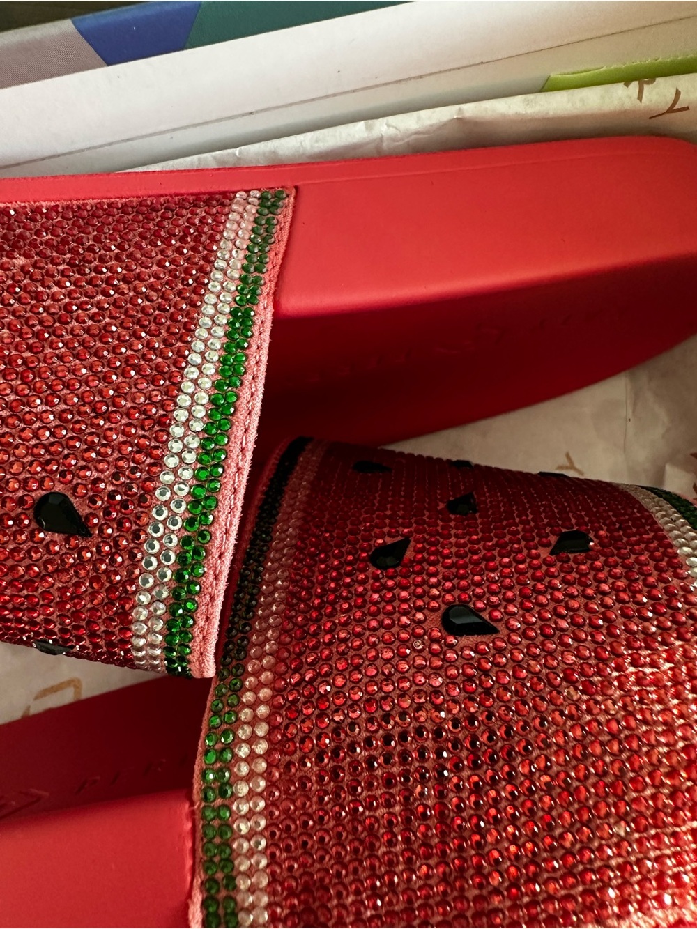 Katy Perry Collections Red Watermelon Slide Sandals with Green Trim - Picture 4 of 5